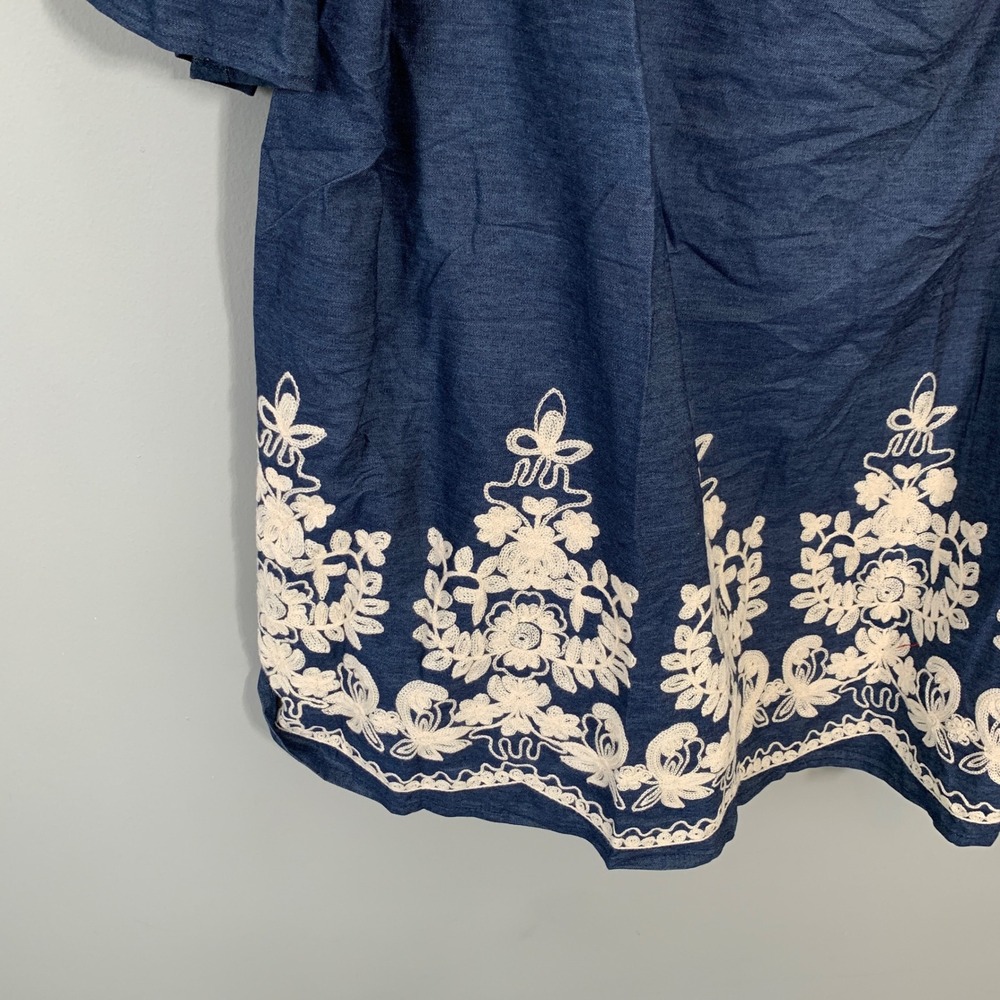 NEW Westport Dressbarn‎ Blue Chambray Embroidered Floral Shift Dress 24W - Picture 2 of 9